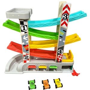 TOP BRIGHT Car Ramp Toy with 3 Wooden Cars, Toddler Race Track Toy, Montessori